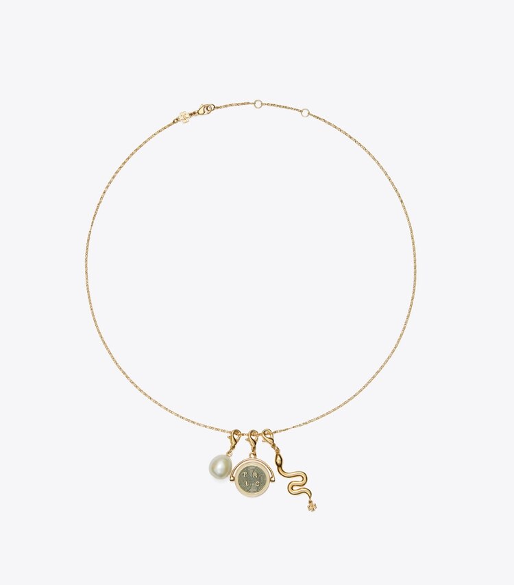 Tory Burch designer necklaces Charm Pendant Necklace in Tory Gold / Multi front