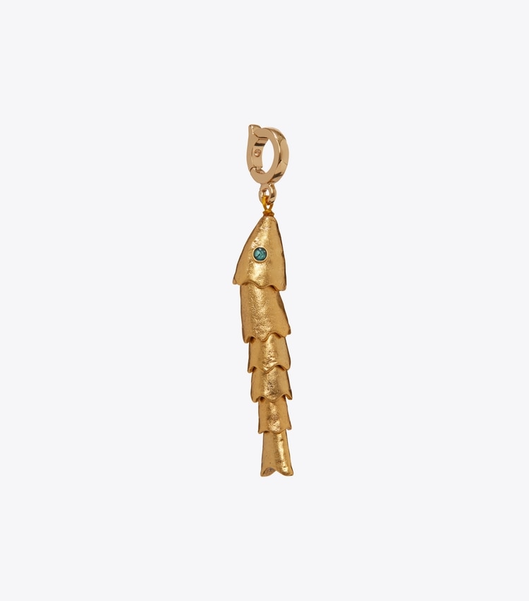 Tory Burch designer épingles à cheveux Charm poisson Curiosity in Rolled Light Brass front