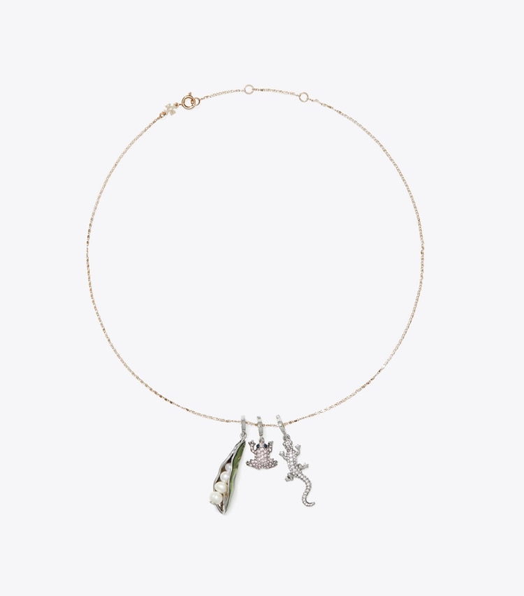 Tory Burch designer épingles à cheveux Charm salamandre Curiosity in Antique Silver / Crystal dessus