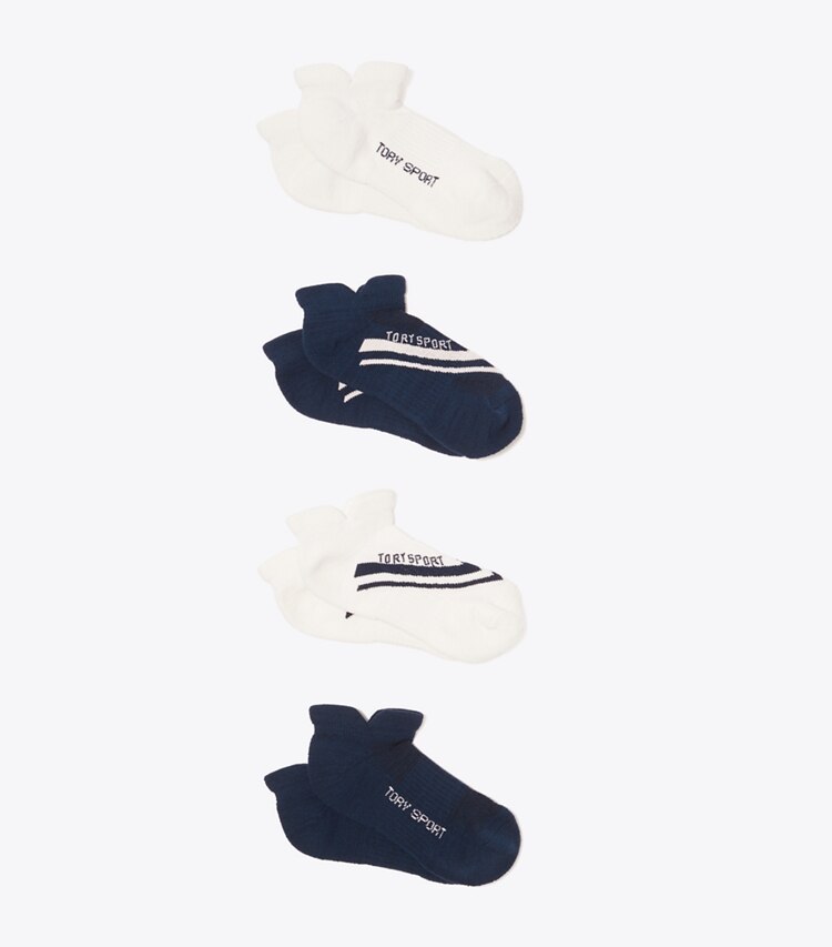 Tory Sport designer chaussettes Chaussettes invisibles de compression Performance, lot de 4 dans Snow White / Tory Navy / Chevron de face