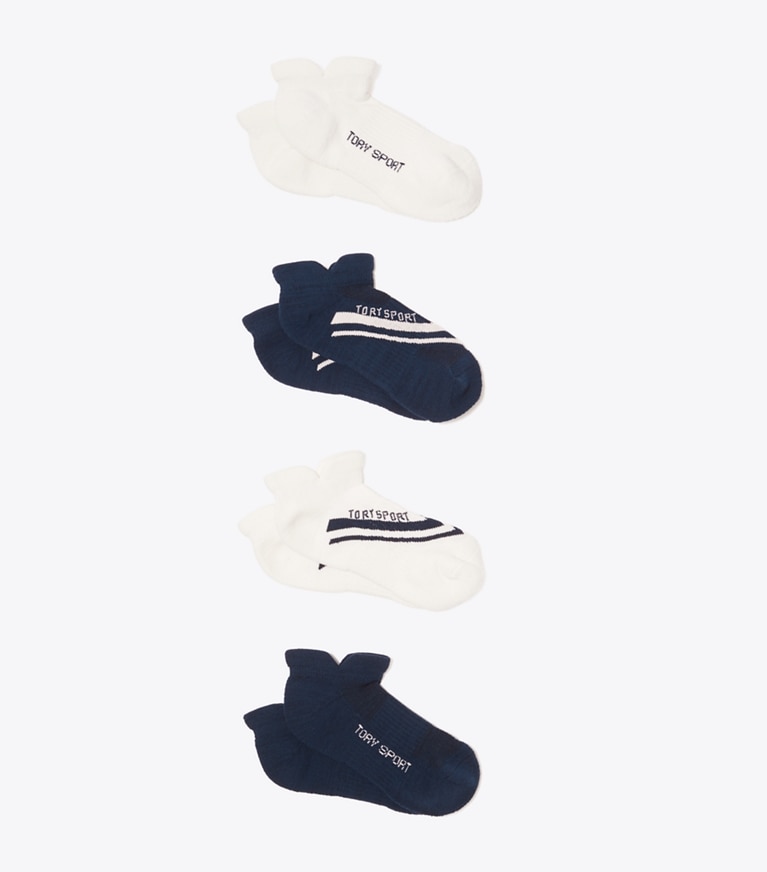 Tory Sport designer chaussettes Chaussettes invisibles de compression Performance, lot de 4 dans Snow White / Tory Navy / Chevron de face