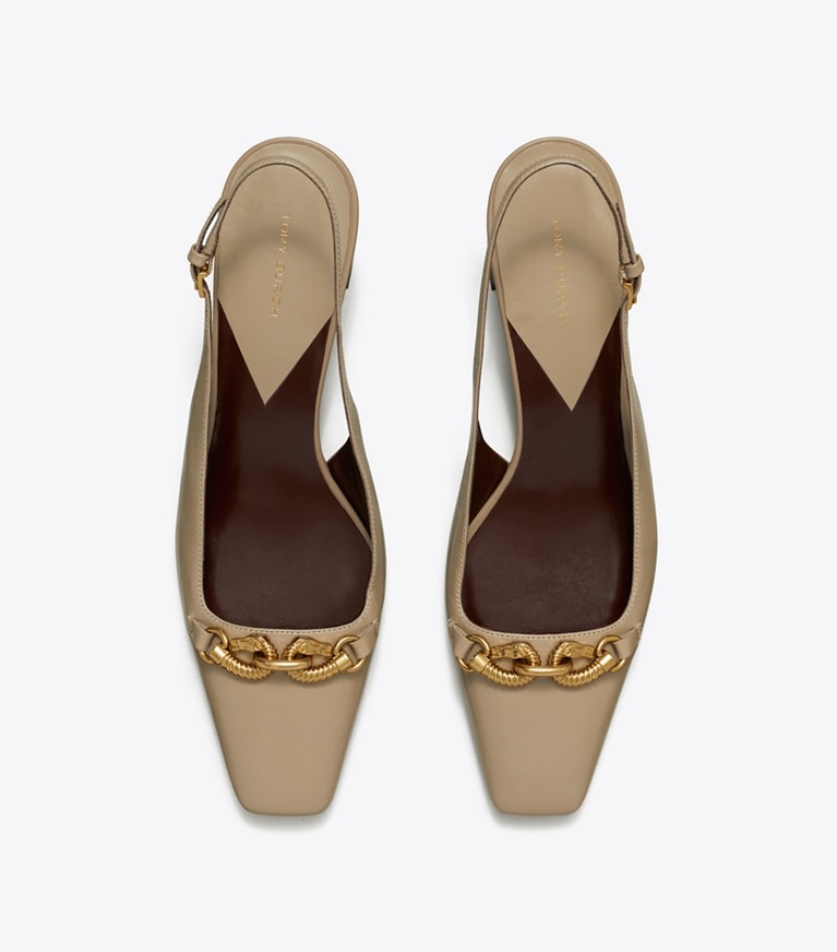 Tory Burch designer escarpins Chaussure à talon avec bride arrière Jessa dans Ecru vue du dessus