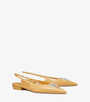 Tory Burch designer flats Chaussure plate à bride arrière Eleanor dans HONEYCOMB TAN angle