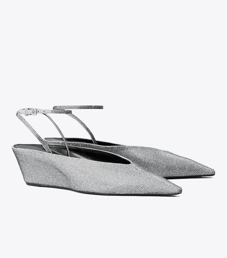 Tory Burch designer escarpins Chaussures à talon compensé Pavé in LAPIS / LIGHT BLACK DIAMOND angle