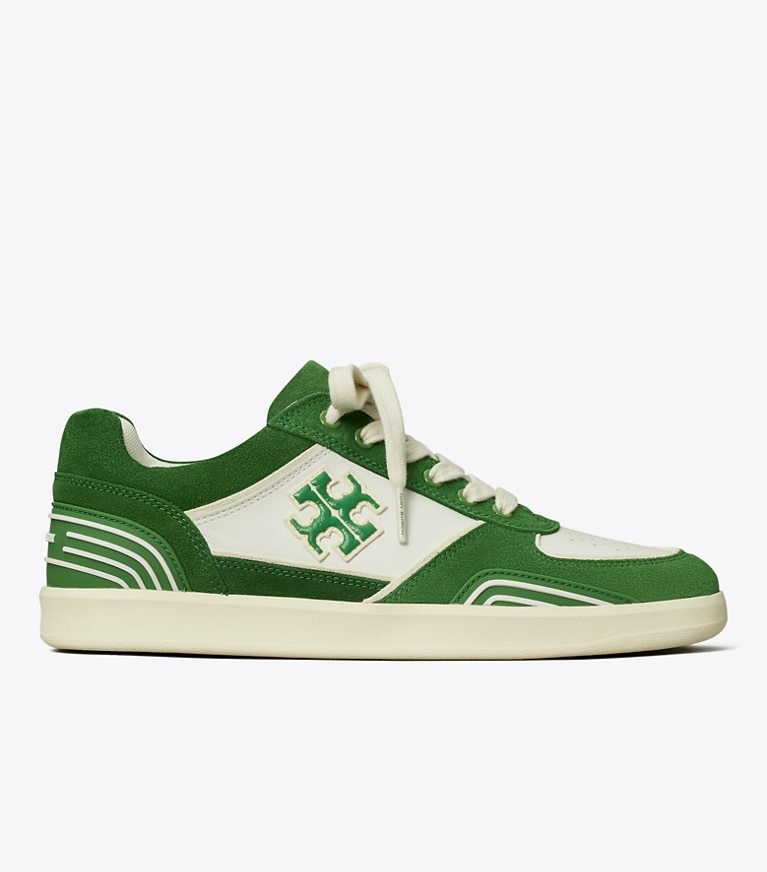 Tory Burch designer baskets Chaussures de tennis Clover dans WHITE / MOSSY GREEN / MOSSY GREEN de côté