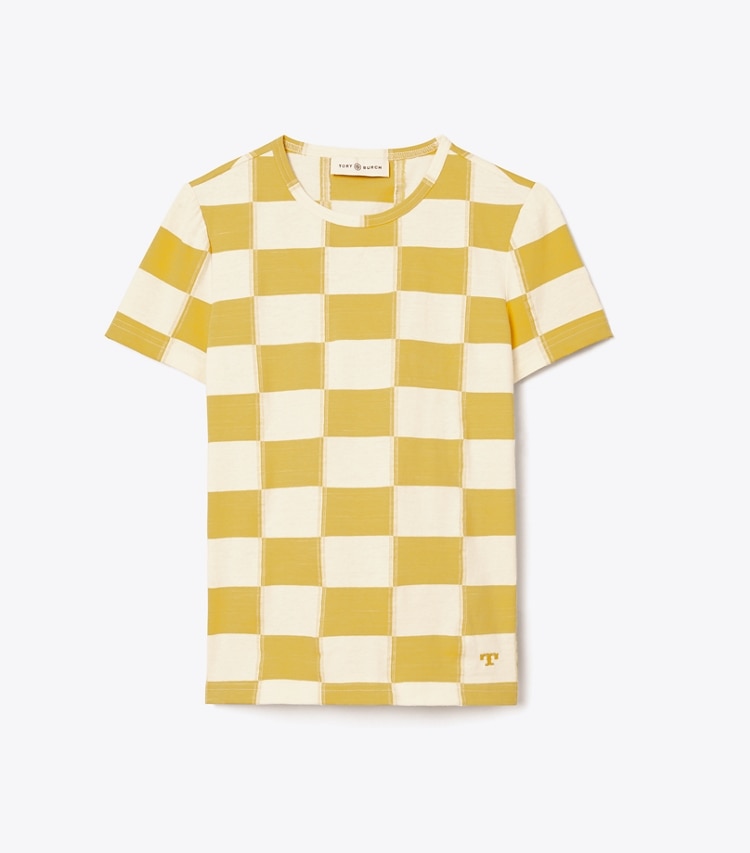 Tory Burch designer tops Checkerboard T-Shirt in Lemon Lime / French Cream front