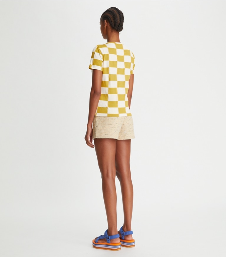 Tory Burch designer tops Checkerboard T-Shirt in Lemon Lime / French Cream front