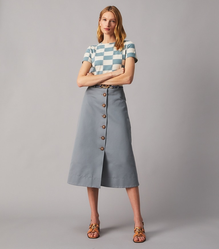Tory Burch designer tops Checkerboard T-Shirt in Checkerboard on model front
