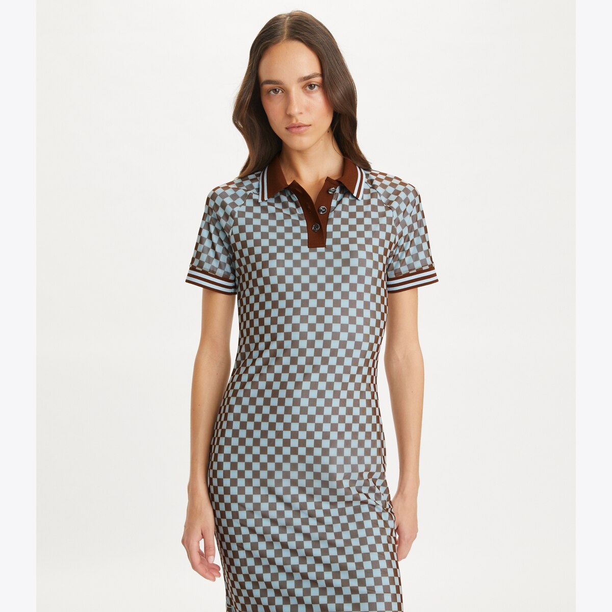 Checkered Mesh Polo Dress in misc, size S