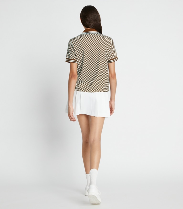 Tory Sport designer tops Checkered Piqué Polo in Ice Flow Sport Check Small front