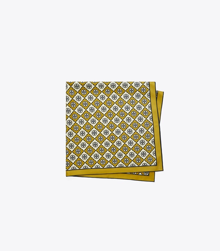 Tory Burch designer scarves Checkered T Monogram Square in Checkered T Monogram Mustard folded