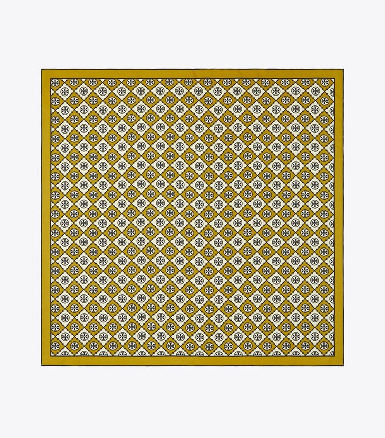 Tory Burch designer scarves Checkered T Monogram Square in Checkered T Monogram Mustard overhead