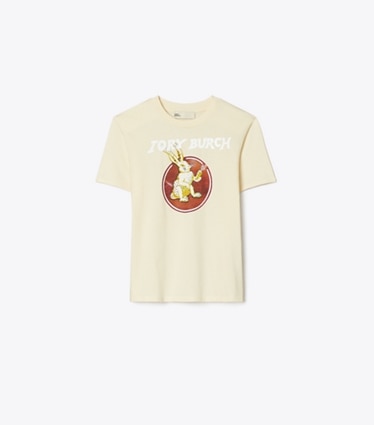 Tory Burch designer tops Cheeky Rabbit Cotton T-Shirt in French Cream front