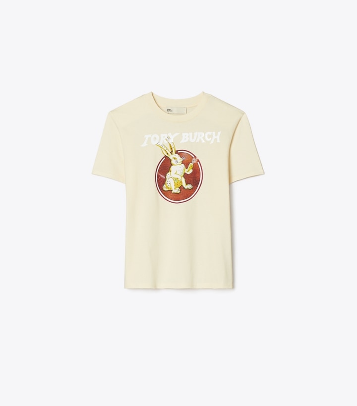 Tory Burch designer tops Cheeky Rabbit Cotton T-Shirt in French Cream front