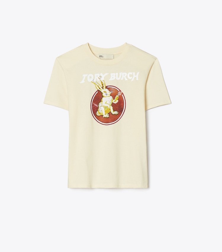 Tory Burch designer tops Cheeky Rabbit Cotton T-Shirt in French Cream front