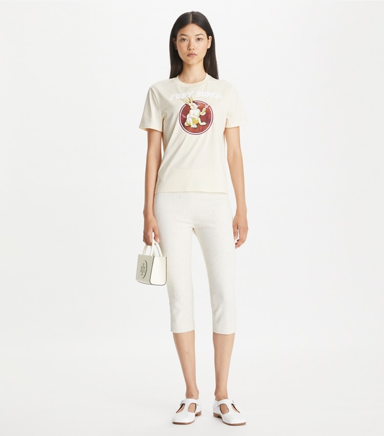 Tory Burch designer tops Cheeky Rabbit Cotton T-Shirt in French Cream on model front