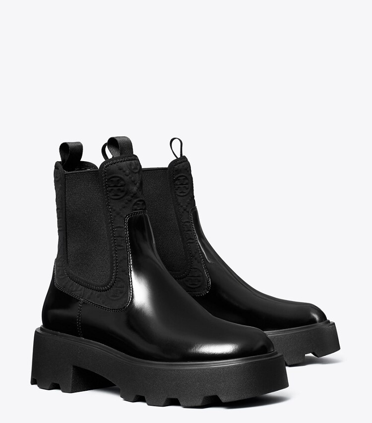 Tory Burch designer stiefeletten Chelsea Boot mit T-Monogramm und Profilsohle in PERFECT BLACK angle