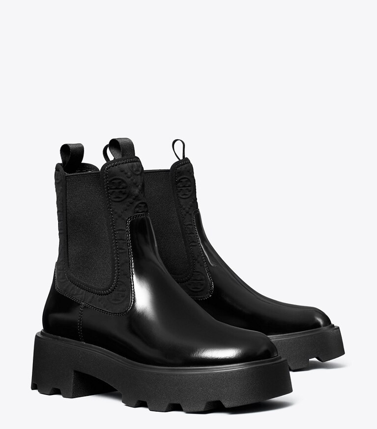 Tory Burch designer stiefeletten Chelsea Boot mit T-Monogramm und Profilsohle in PERFECT BLACK angle