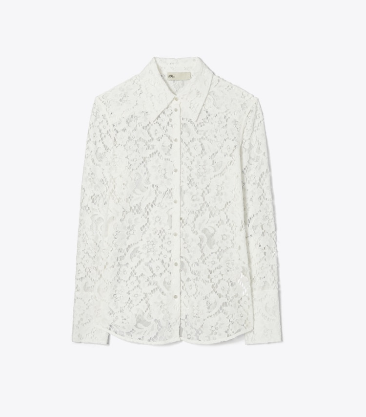 Tory Burch designer hauts Chemise boutonnée avec finitions en dentelle in White front
