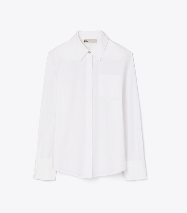 Tory Burch designer hauts Chemise Bunny Knot en popeline dans White de face