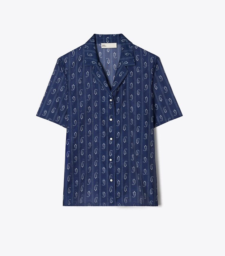 Tory Burch designer paréos Chemise décontractée dans Blue Paisley de face