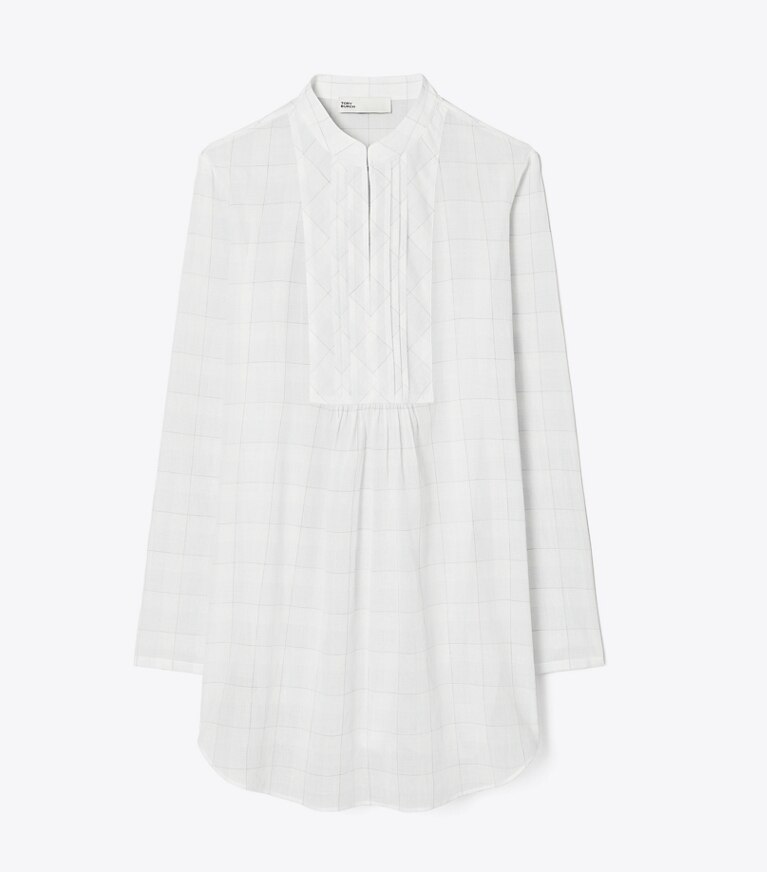 Tory Burch designer paréos Chemise de plage en coton à carreaux in BLUE PLAID front