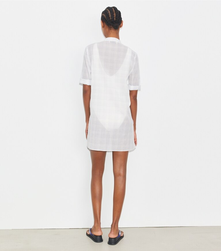 Tory Burch designer paréos Chemise de plage en coton à carreaux in BLUE PLAID front