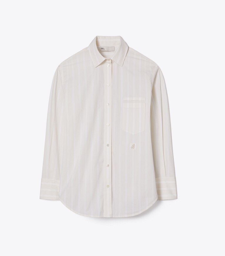Tory Burch designer hauts Chemise en coton rayé dans Beige Stripe de face