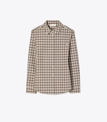 Tory Burch designer hauts Chemise en laine in Plum/Ivory Windowpane front
