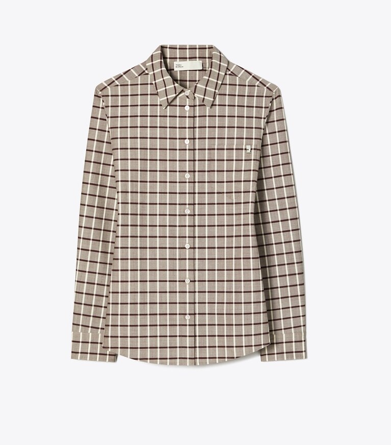 Tory Burch designer hauts Chemise en laine in Plum/Ivory Windowpane front