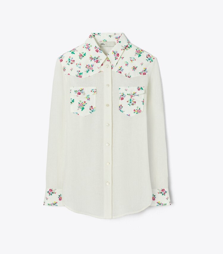 Tory Burch designer paréos Chemise en lin dans Multi Ditsy Floral de face