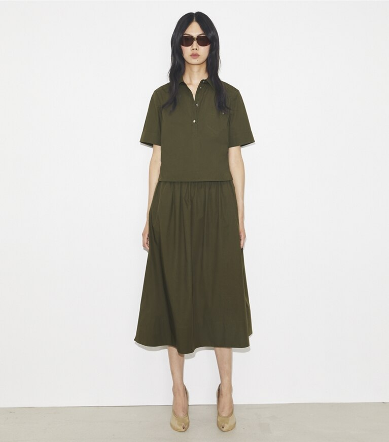Tory Burch designer hauts Chemise en popeline in Olive Pesto front