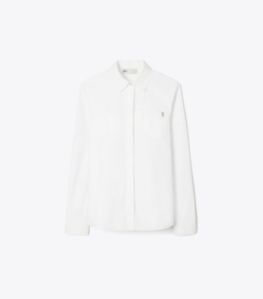 Tory Burch designer hauts Chemise en popeline de coton in White front