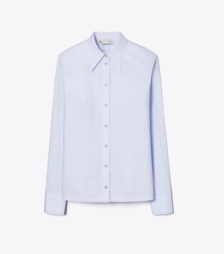 Tory Burch designer hauts Chemise en popeline de coton dans Crisp Blue de face