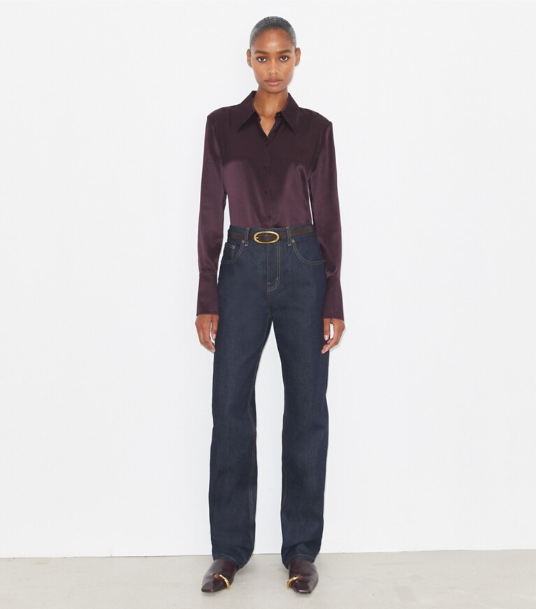 Tory Burch designer hauts Chemise en soie à poignets dans Dark Garnet supplémentaire sur le modèle