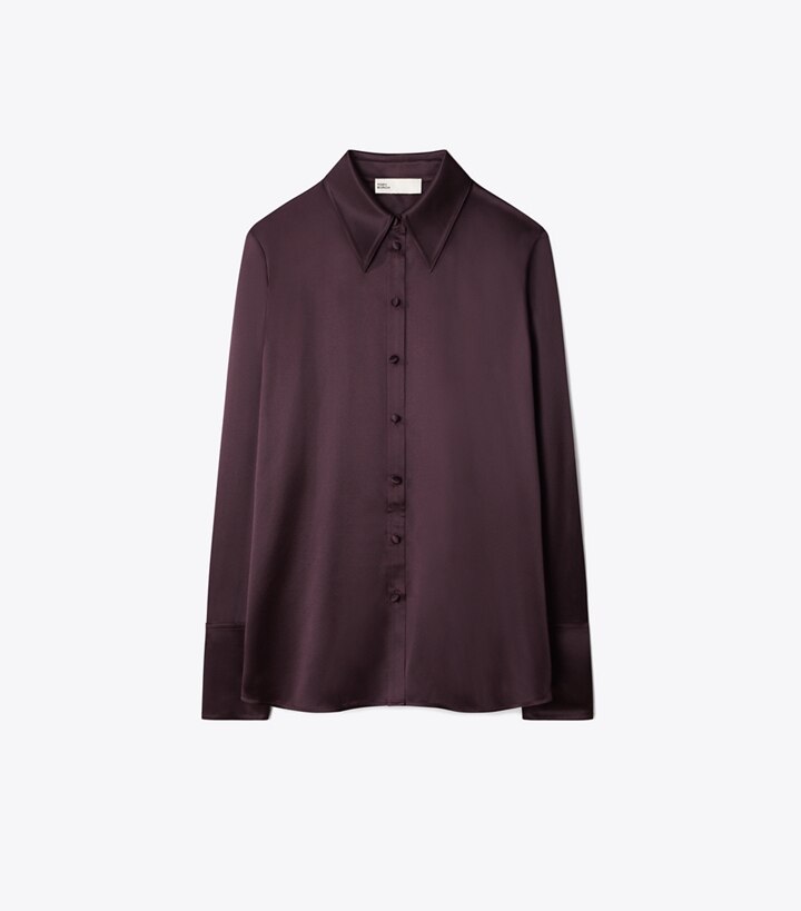 Tory Burch designer hauts Chemise en soie à poignets boutonnés in Dark Garnet front