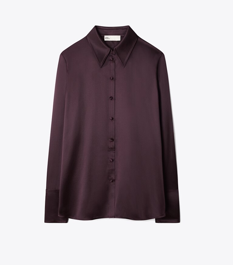 Tory Burch designer hauts Chemise en soie à poignets dans Dark Garnet de face
