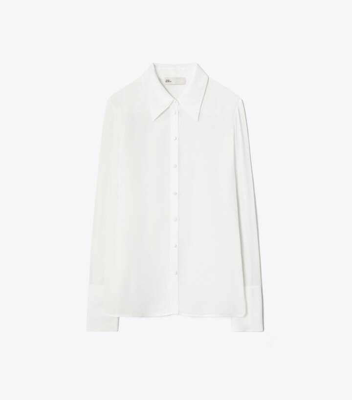 Tory Burch designer hauts Chemise en viscose à poignets longs in Marshmallow front