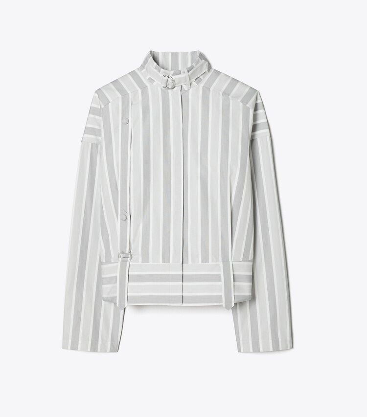 Tory Burch designer hauts Chemise rayée en coton dans Gray Classic Striped de face