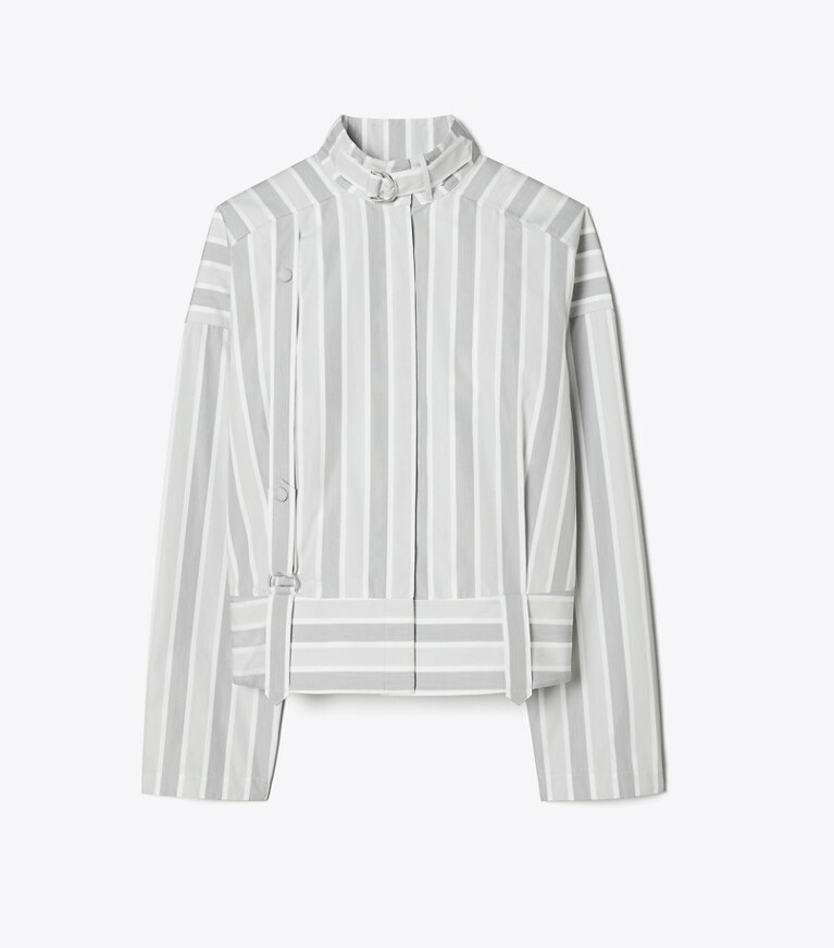 Tory Burch designer hauts Chemise rayée en coton dans Gray Classic Striped de face