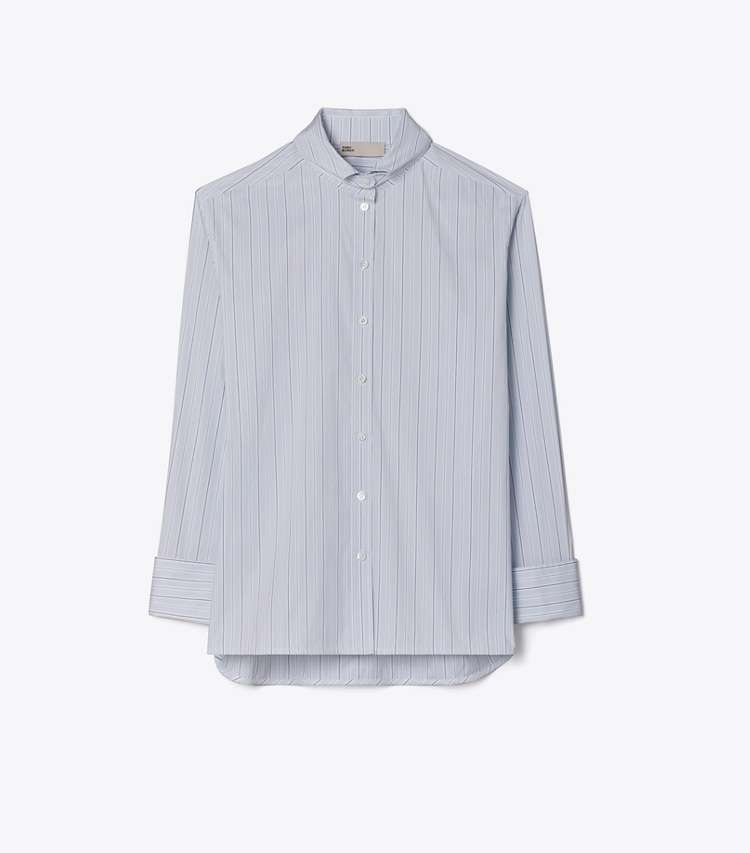 Tory Burch designer hauts Chemise rayée en coton dans Blue Stripe de face