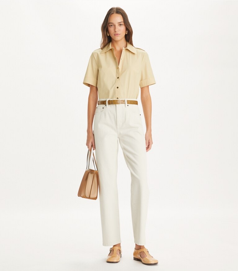 Tory Burch designer hauts Chemisette en popeline in Soapstone front