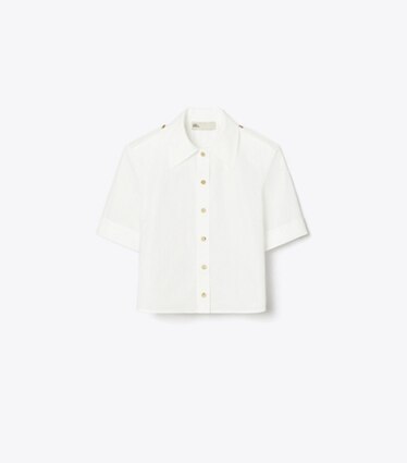 Tory Burch designer hauts Chemisette en popeline in White front