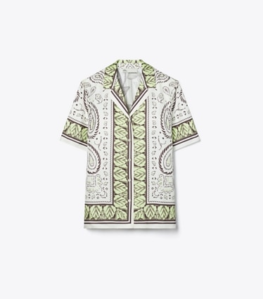 Tory Burch designer paréos Chemisette en soie in Mint Cockatoo front