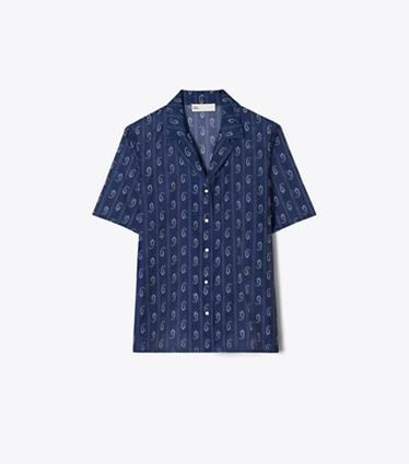Tory Burch designer paréos Chemisette in Blue Paisley front