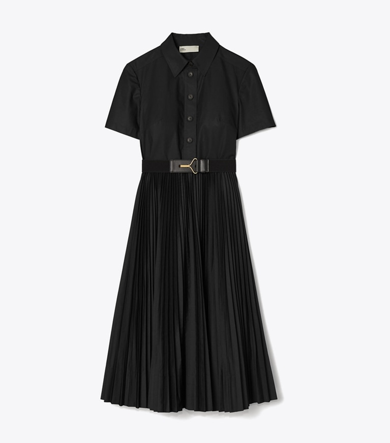 Tory Burch designer abiti Chemisier a pieghe in popeline in Black front
