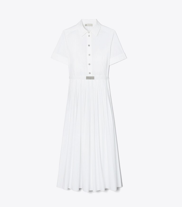 Tory Burch designer abiti Chemisier a pieghe in popeline in White front