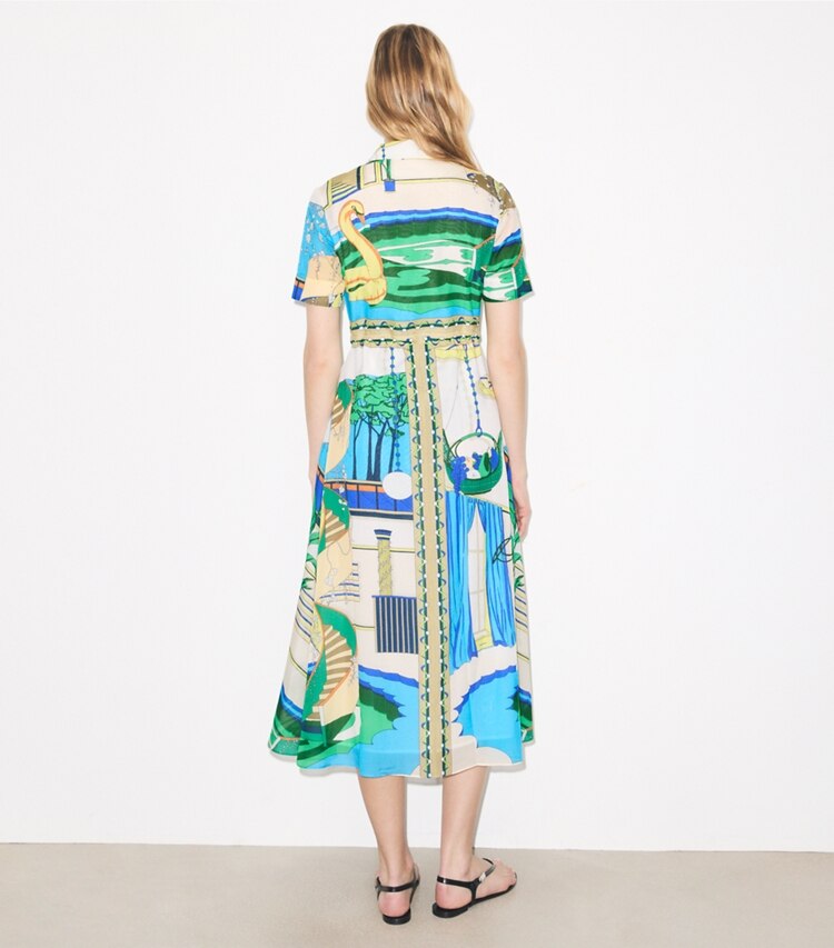Tory Burch designer abiti Chemisier di cotone in The Pool Blue on model back