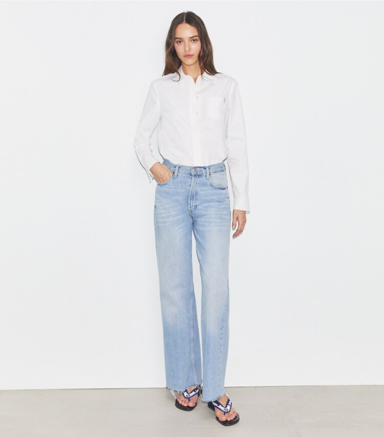 Tory Burch designer hauts Chemisier en popeline de coton dans White sur modèle, de face