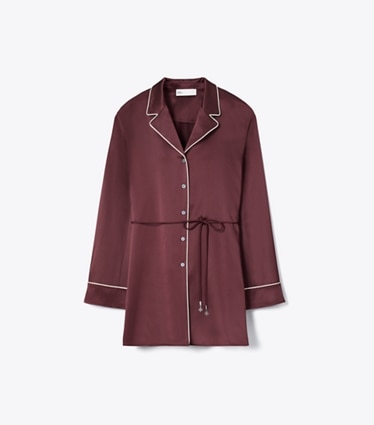 Tory Burch designer hauts Chemisier en satin de soie dans Mahogany de face
